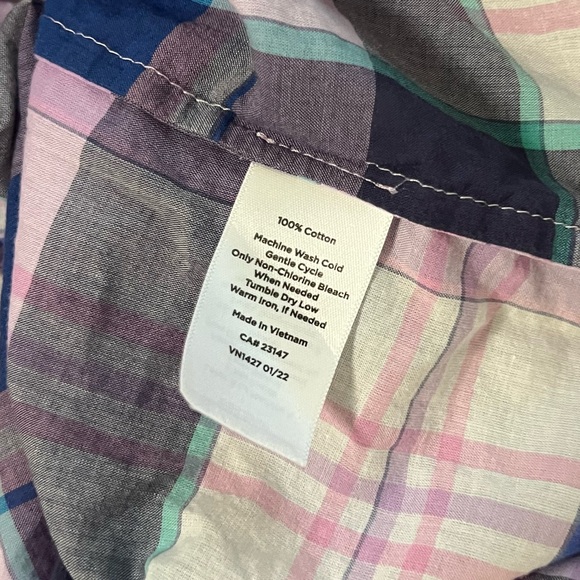 Womens Talbots Pink and Blue Striped Quarter Button Down Plaid Top Size Medium - Picture 3 of 4